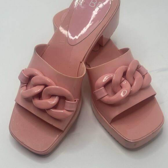 BP LOLLY POLYURETHANE CHAIN LINK EMBELLISHED BARBIE PINK SLIDES -HALLOWEEN 8M - Picture 2 of 9